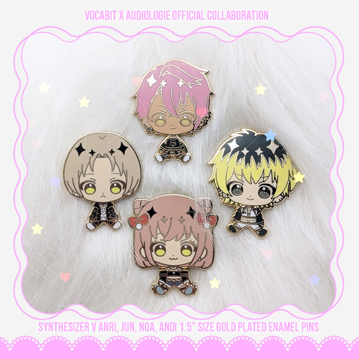 ANRI, JUN, NOA & ANDI Gold Plated 1.5" Enamel Pins + Bonus Gifts