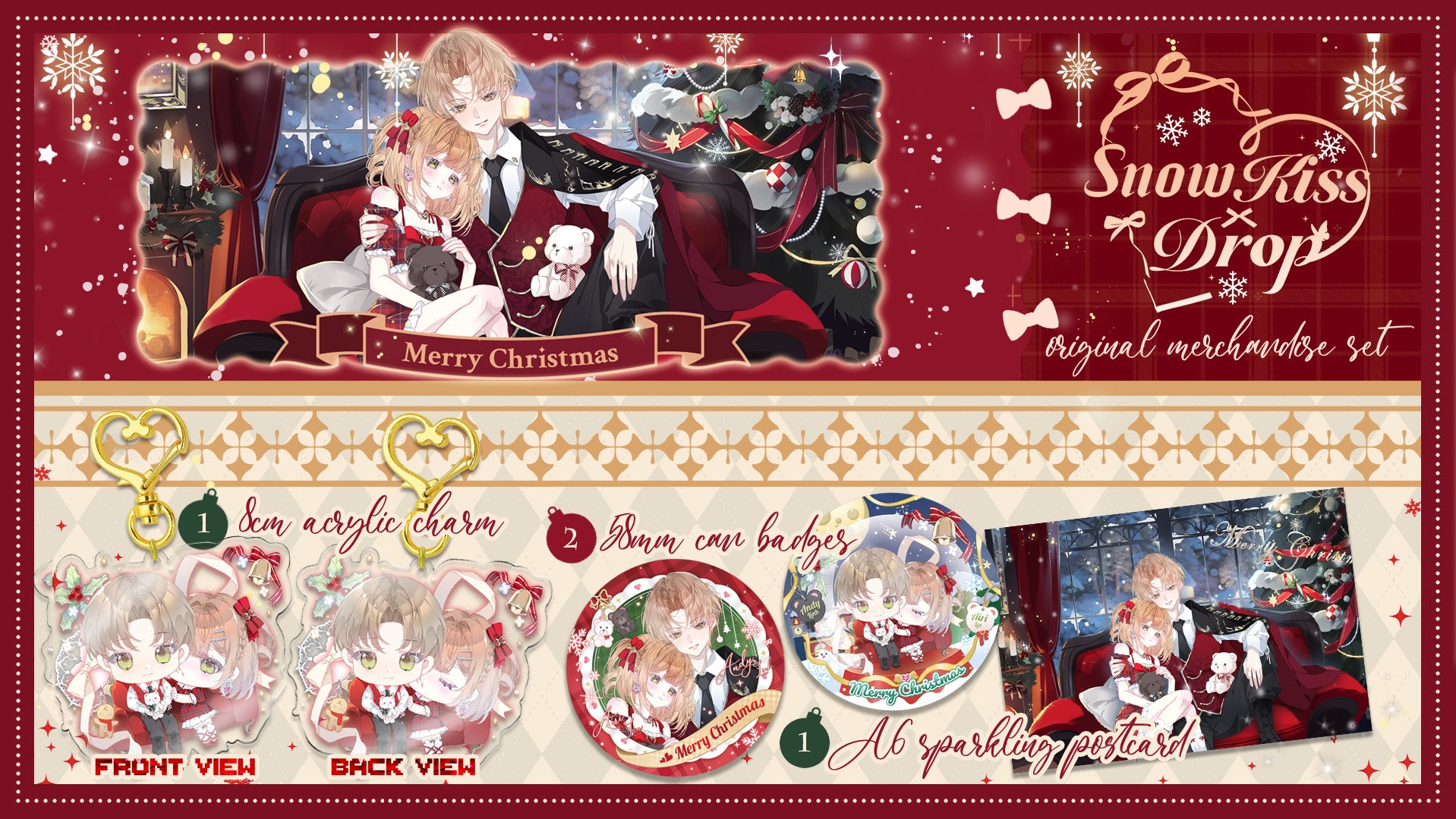 SnowKiss Drop: Holiday Charm, Badge & Post Card Set