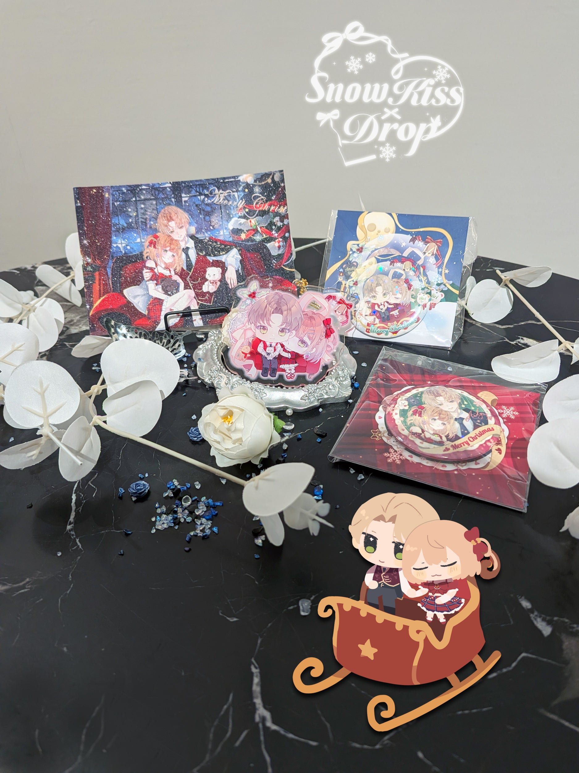 SnowKiss Drop: Holiday Charm, Badge & Post Card Set